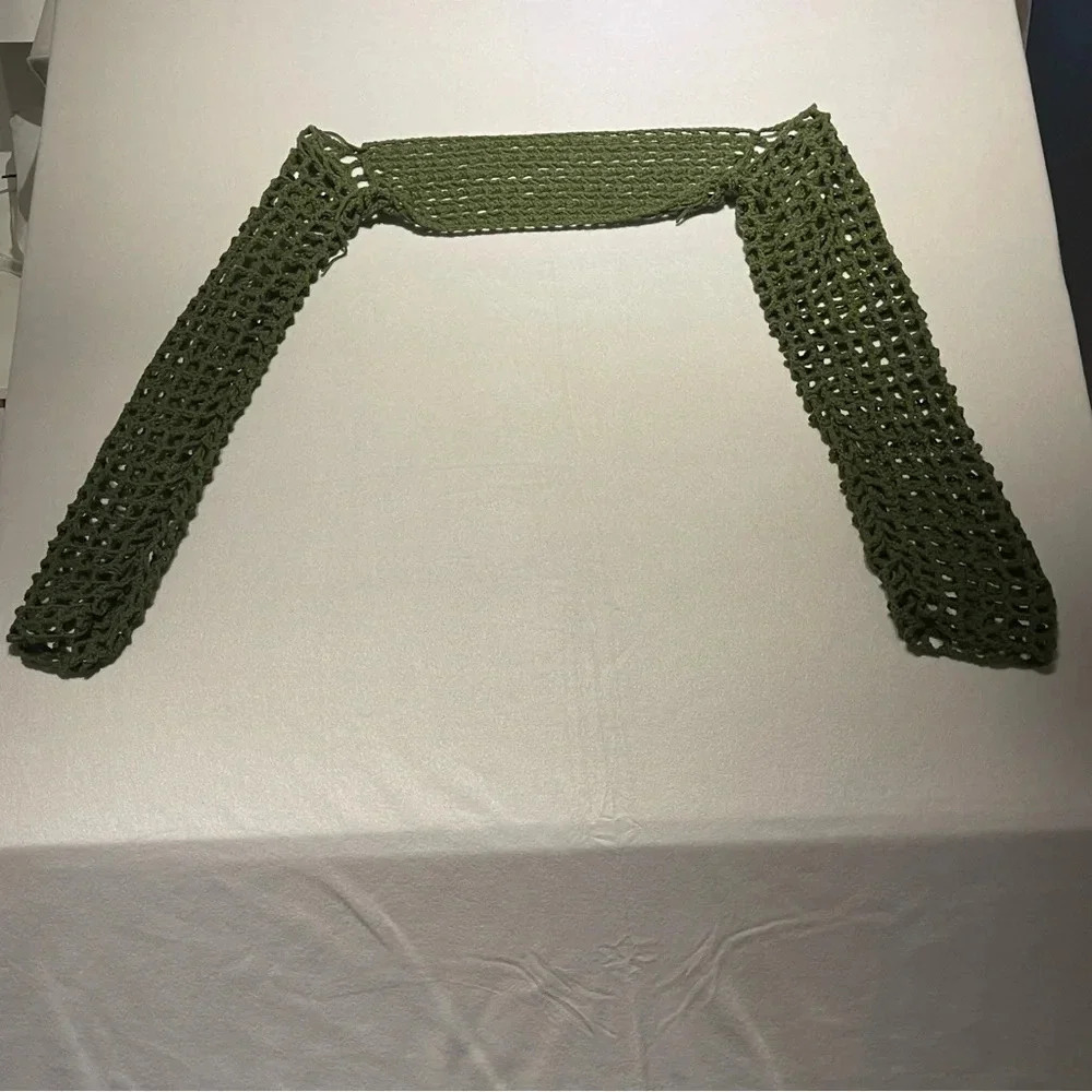 Handmade Green Crochet Long Sleeve Shrug Bohemian Beachy Coastal
